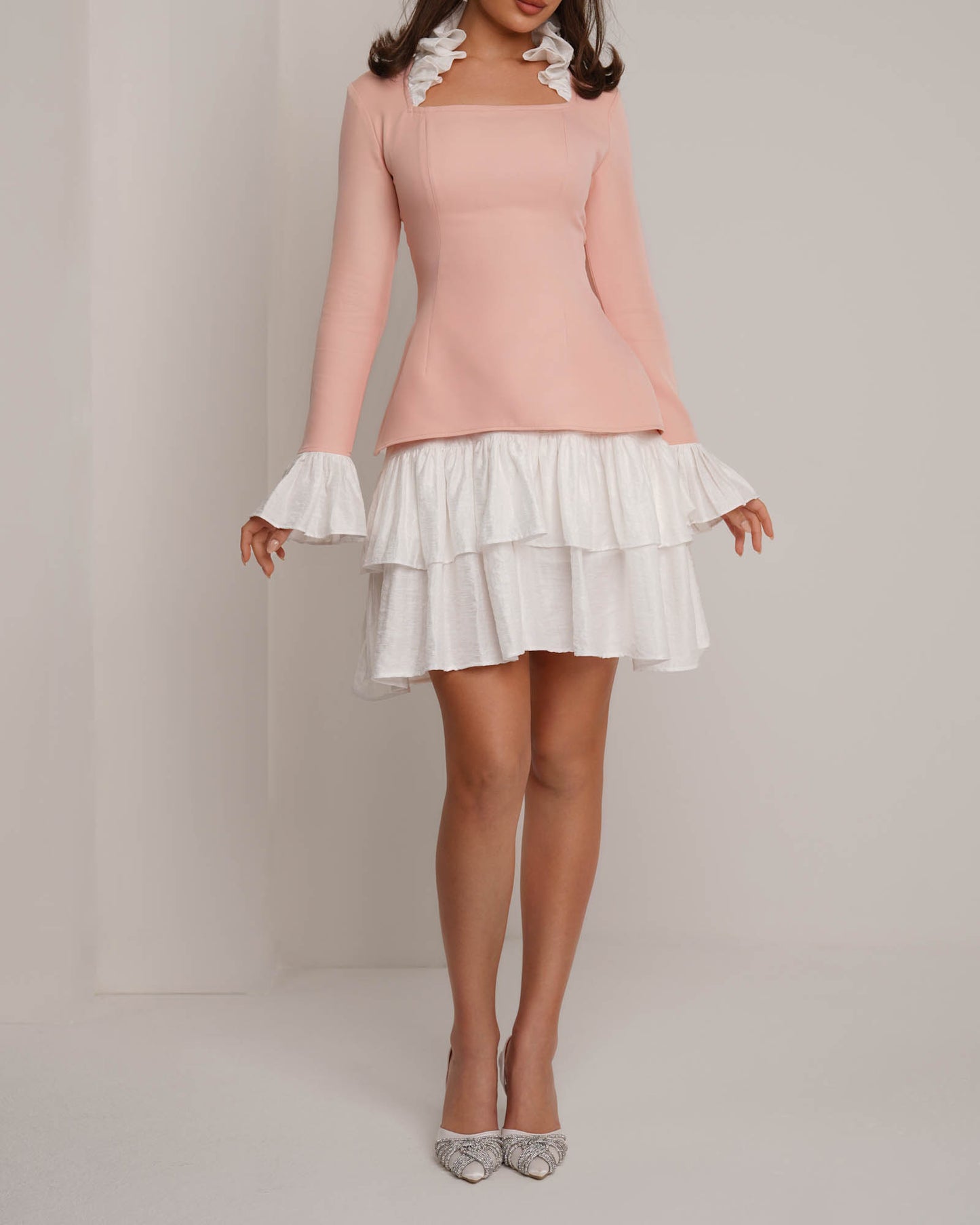 Peachy Mandarin Ruffle Top & Skirt Set