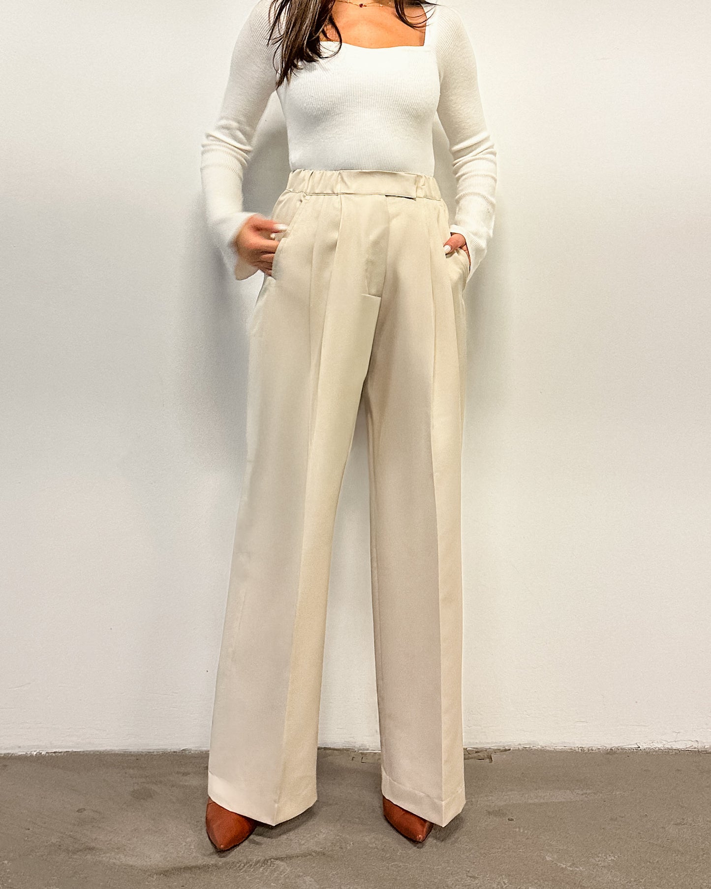 Cosmic Latte Wide Leg Tailored Trousers