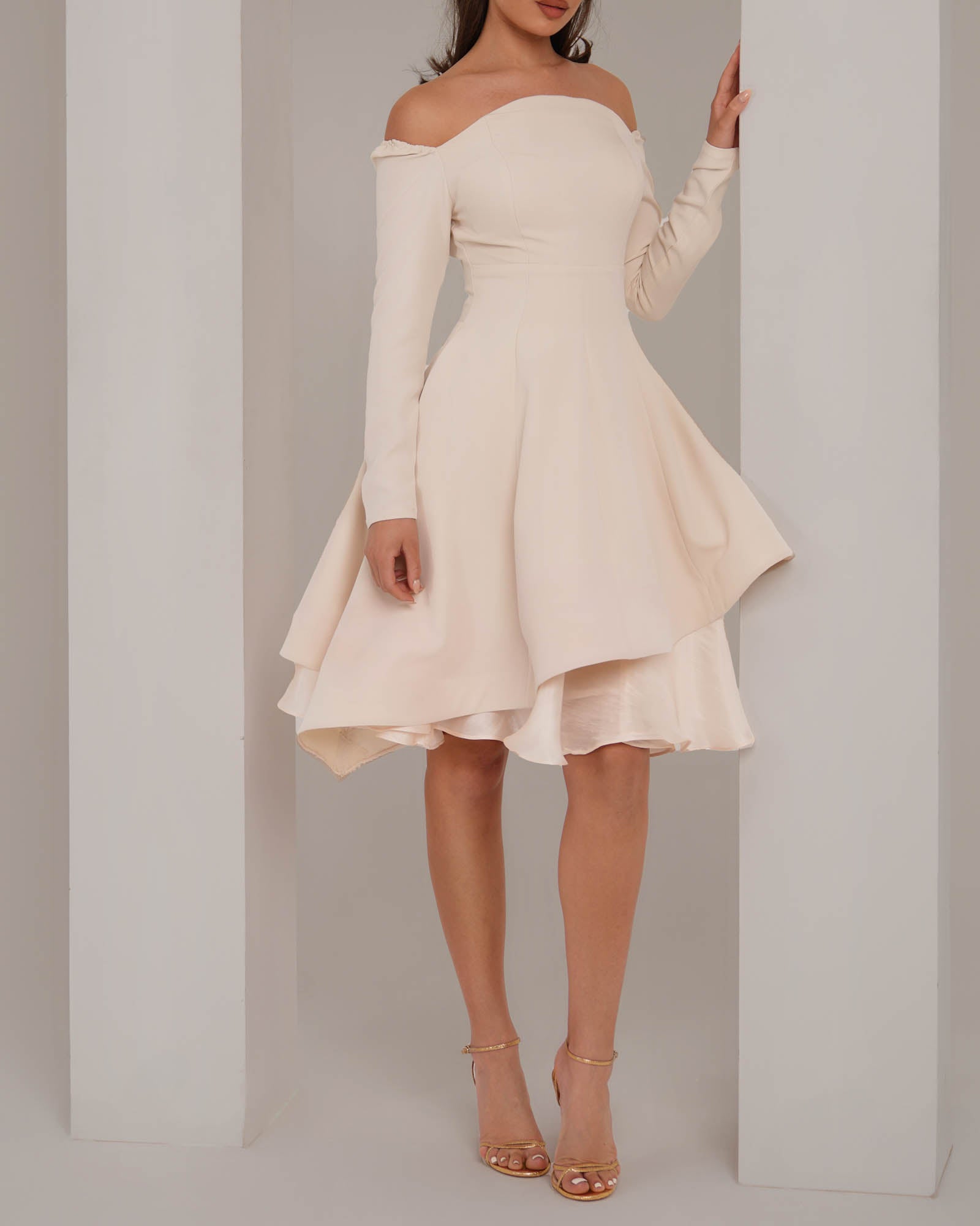 Elegant Cream Dream Asymmetrical Crepe Dress Elegant Cream Dream Asymmetrical Crepe Dress