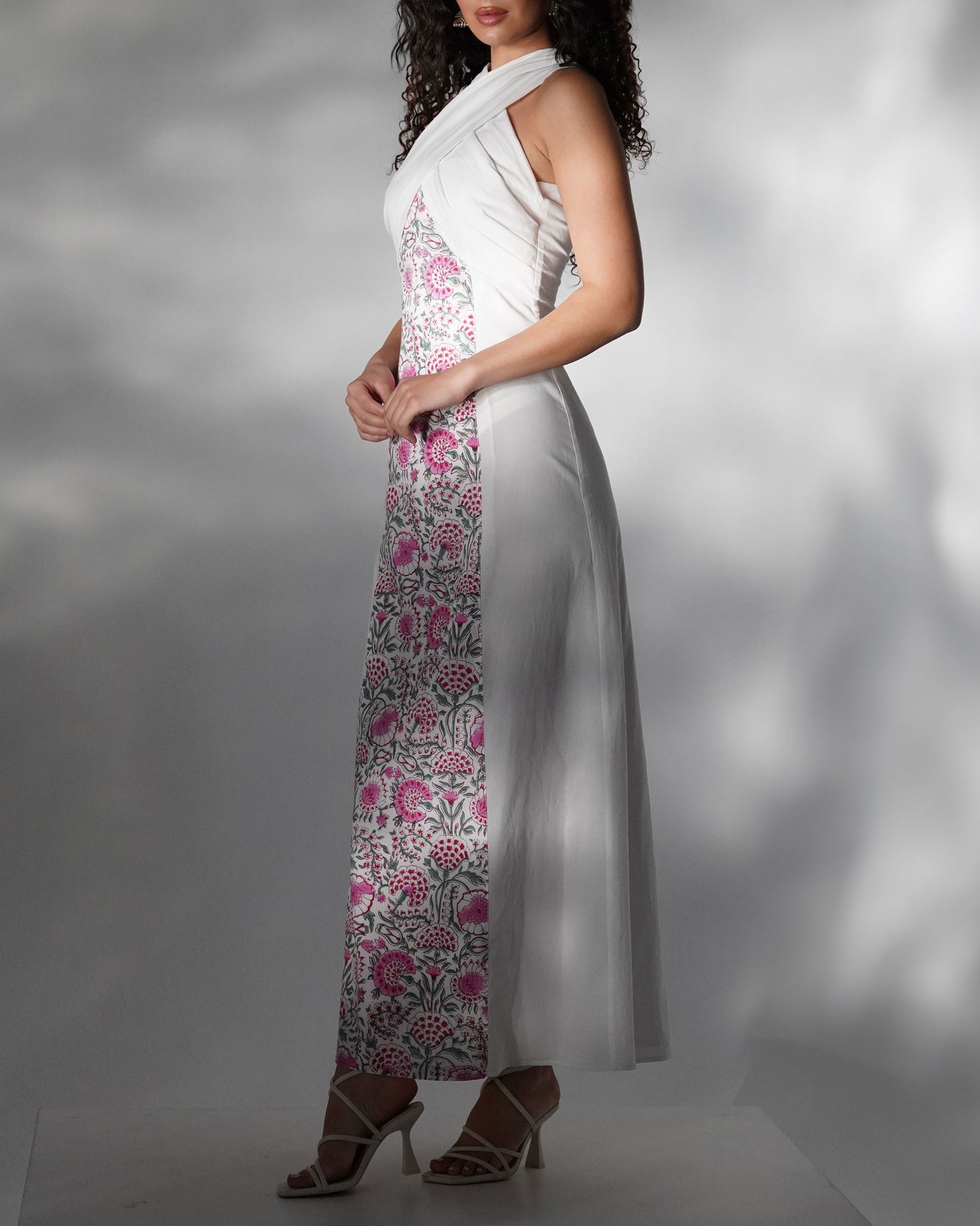 Garden romance pink floral maxi dress topped with longline jacket