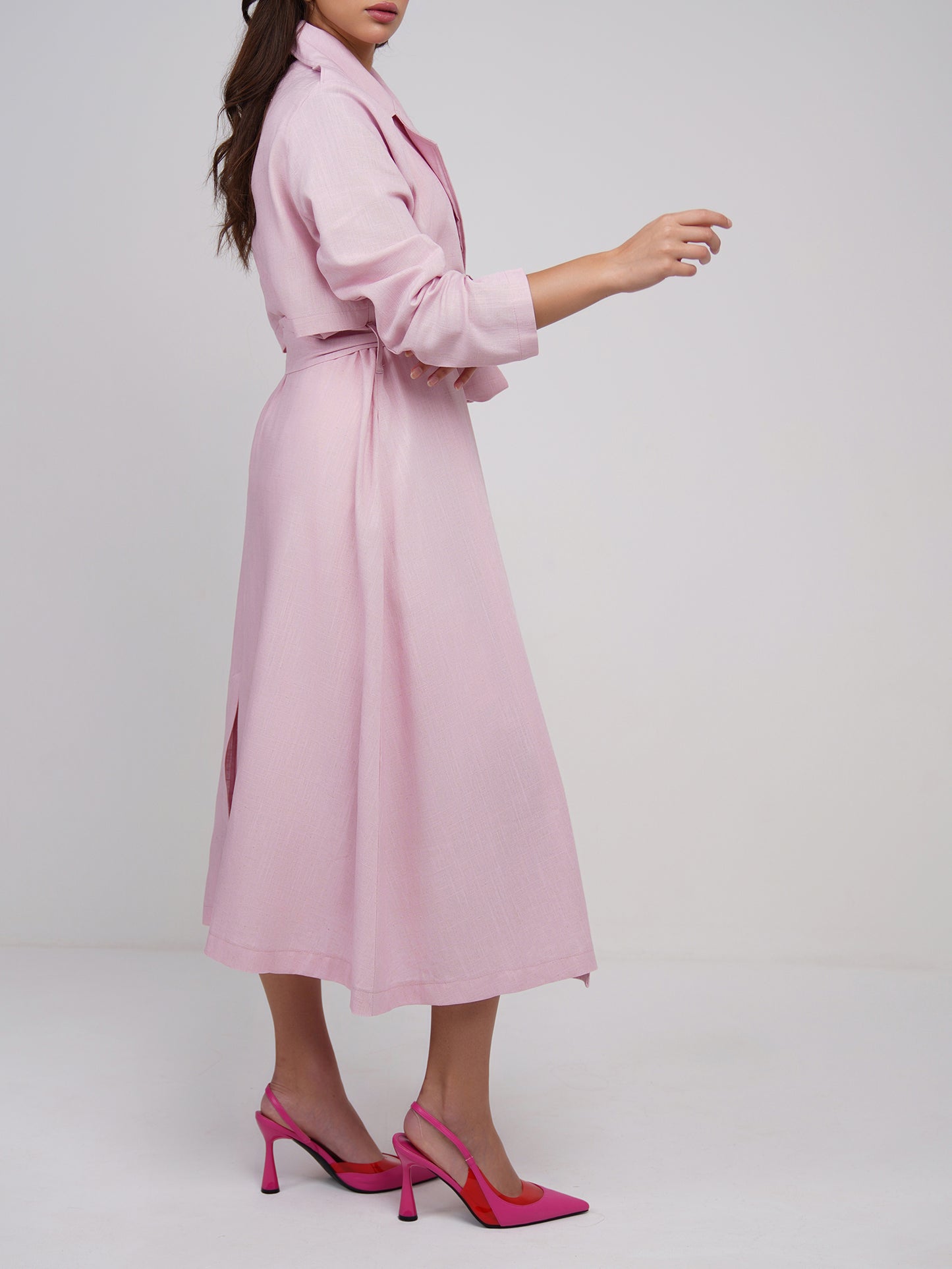 Blush petal linen longline trench coat