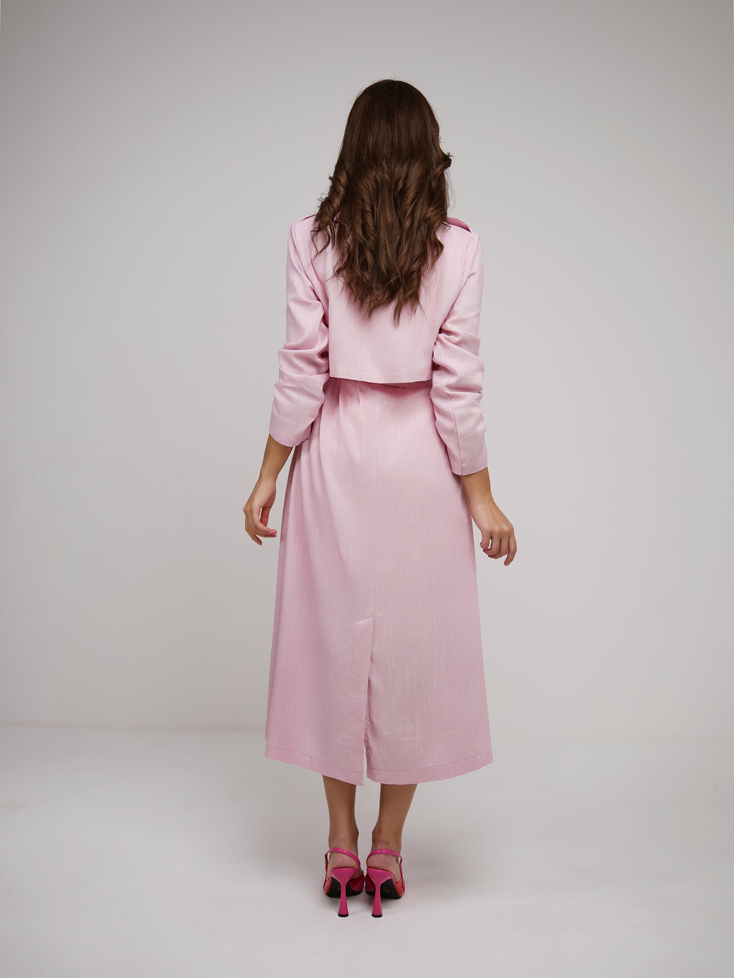 Blush petal linen longline trench coat