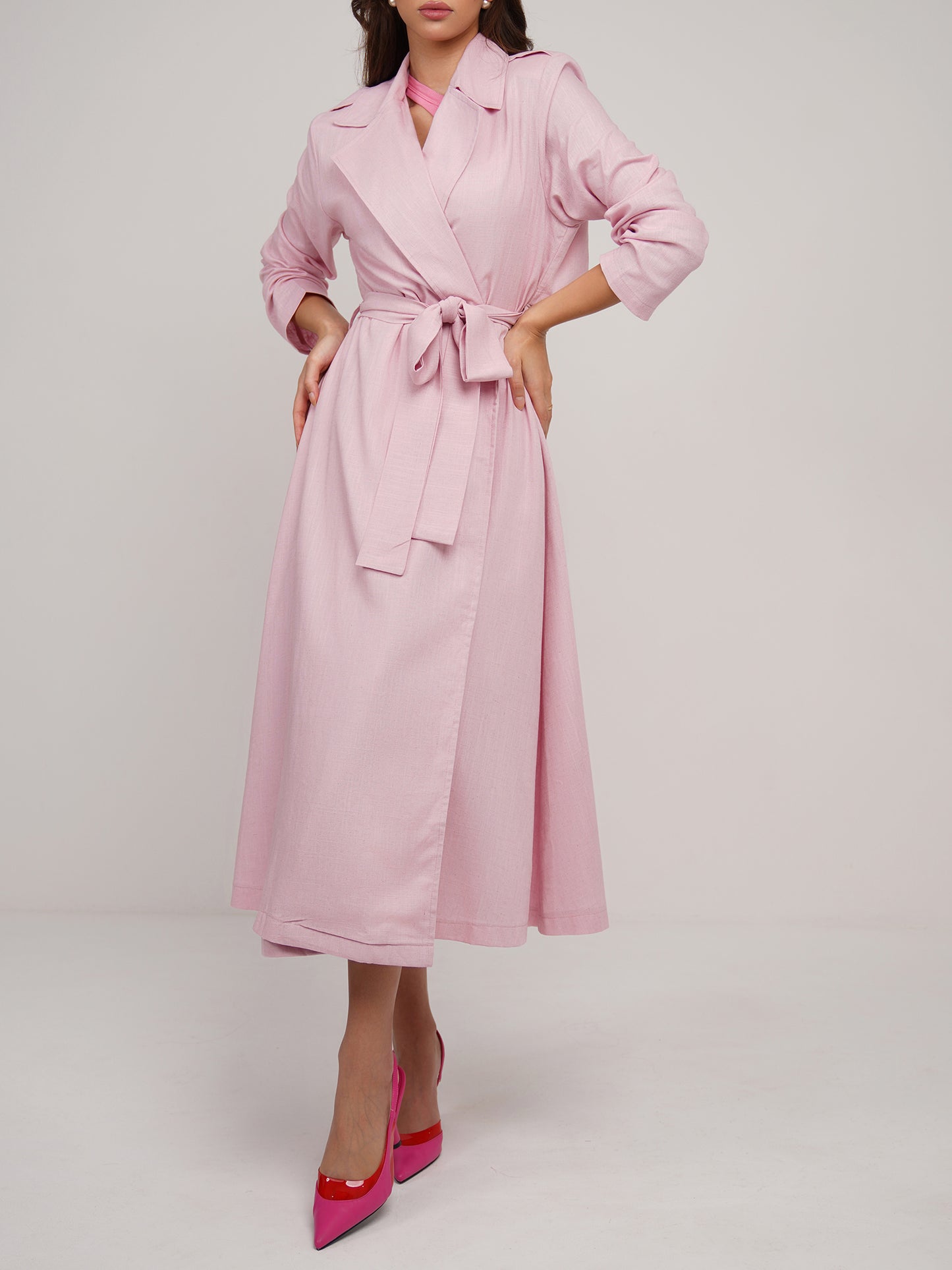 Blush petal linen longline trench coat