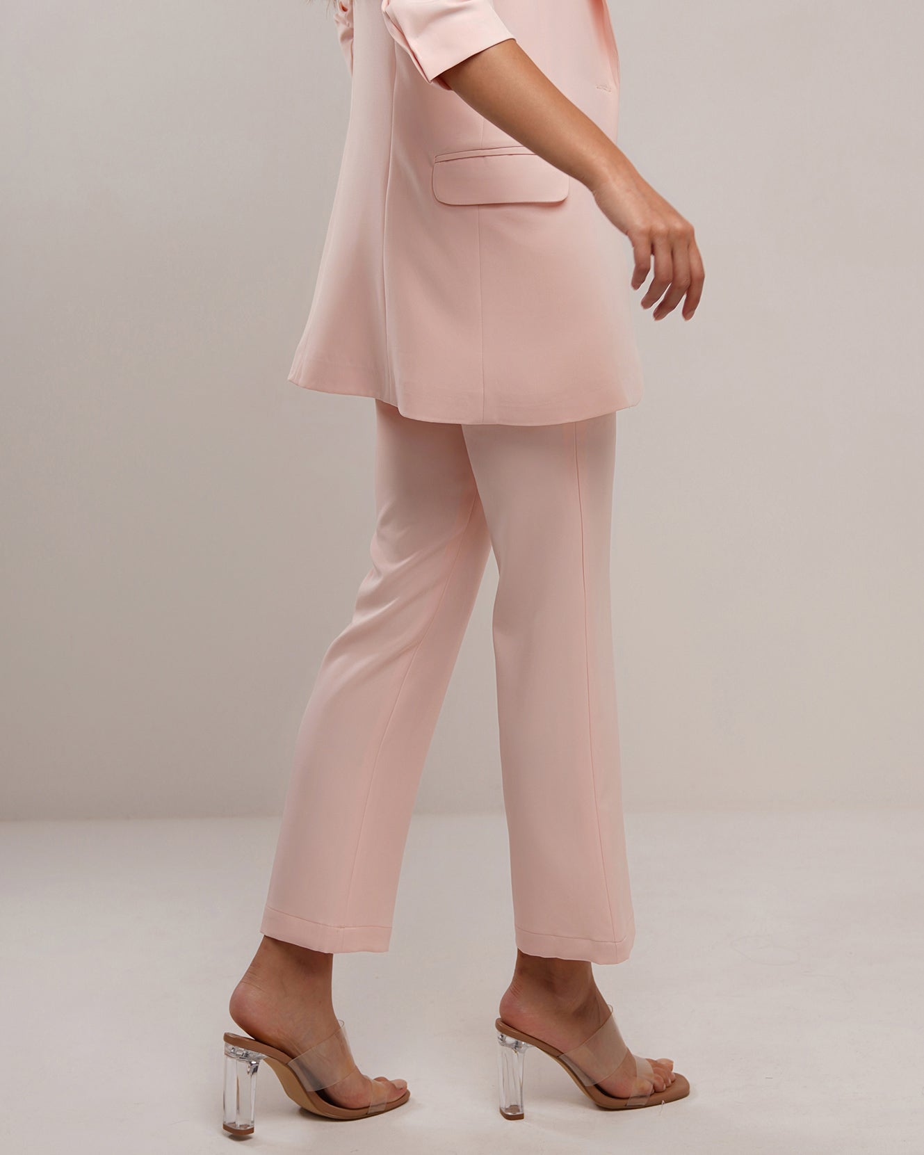 Sherbet peach classic jetted pocket flare trousers