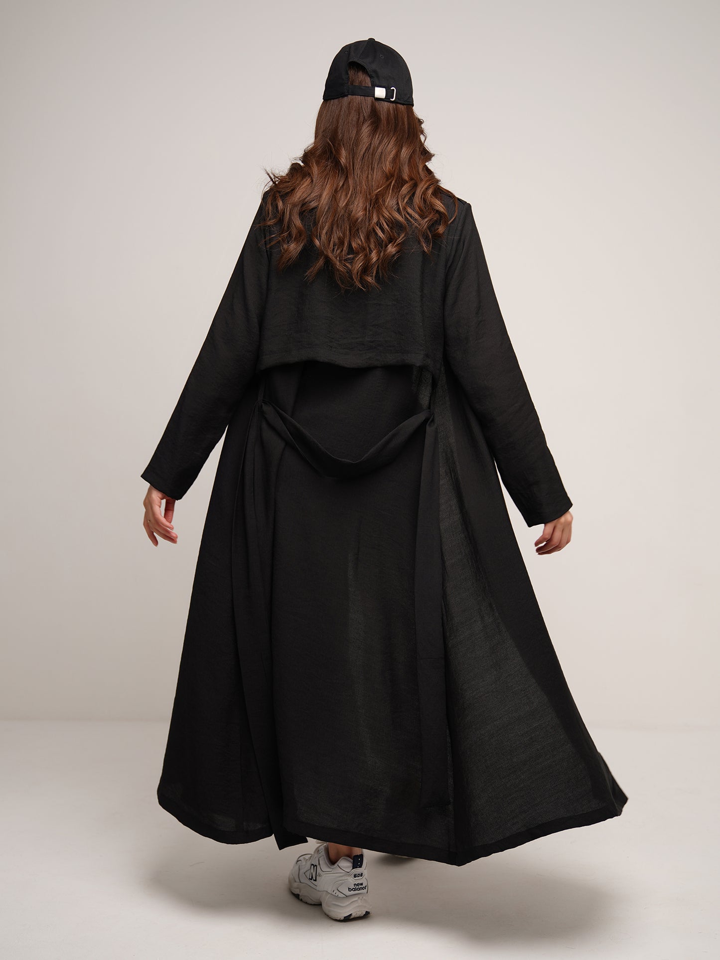 Jet black longline trench coat