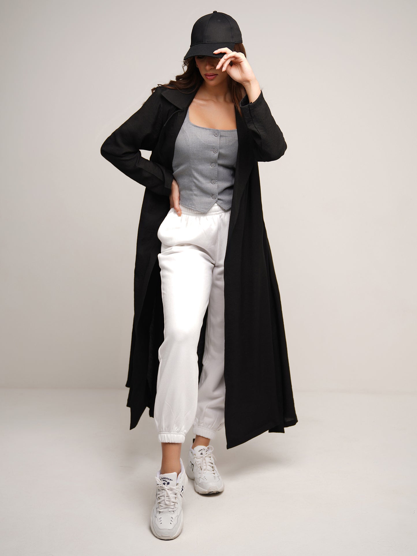 Jet black longline trench coat