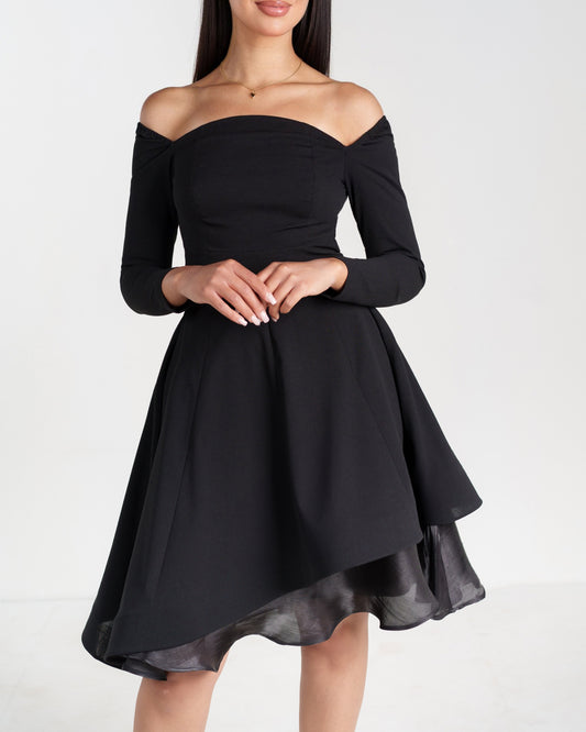 Noir Asymmetrical Crepe Dress