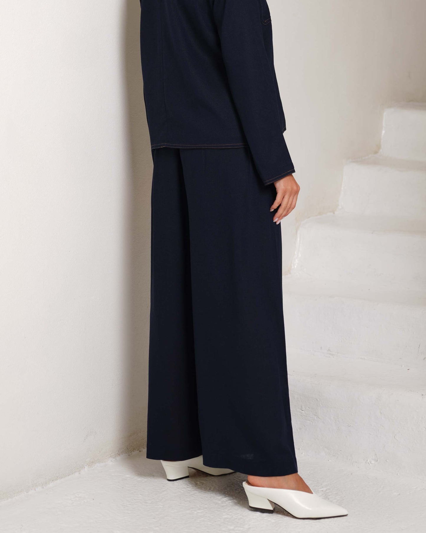 Noir Navy Luxe Wide-Leg Trousers
