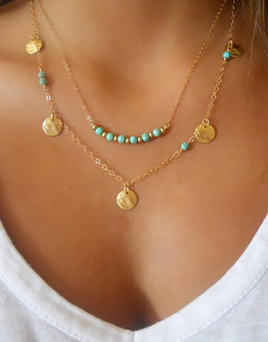 Multirow Gold Tone Beaded Necklace