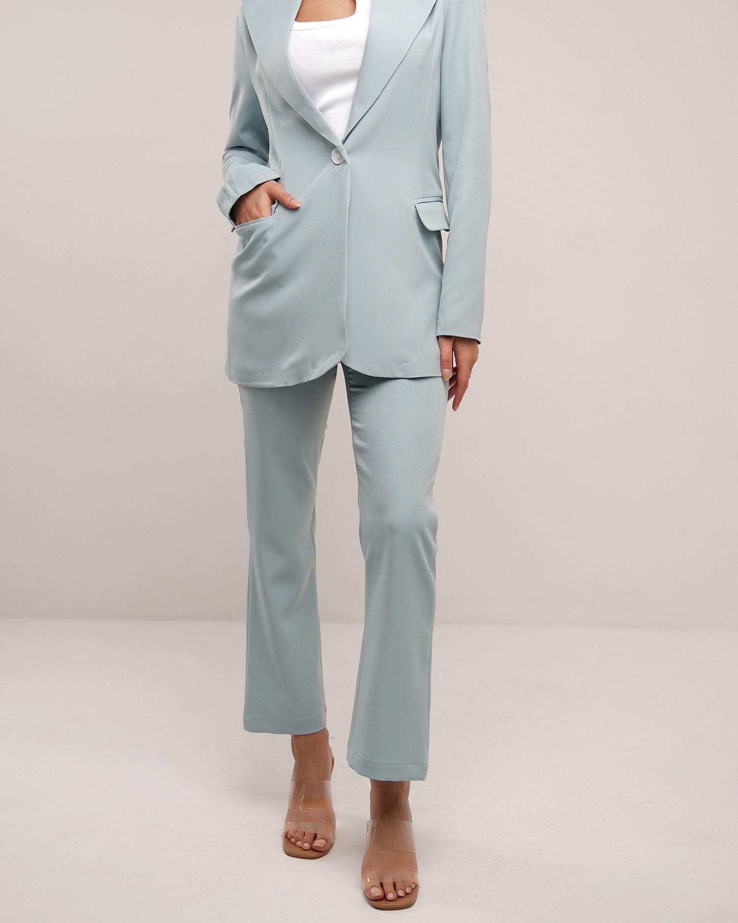 Tiffany blue skies classic jetted pocket flare trousers