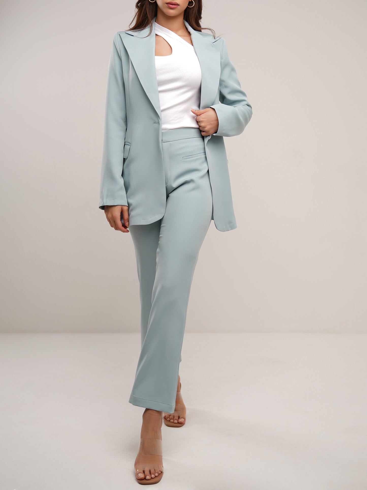 Tiffany blue skies classic jetted pocket flare trousers