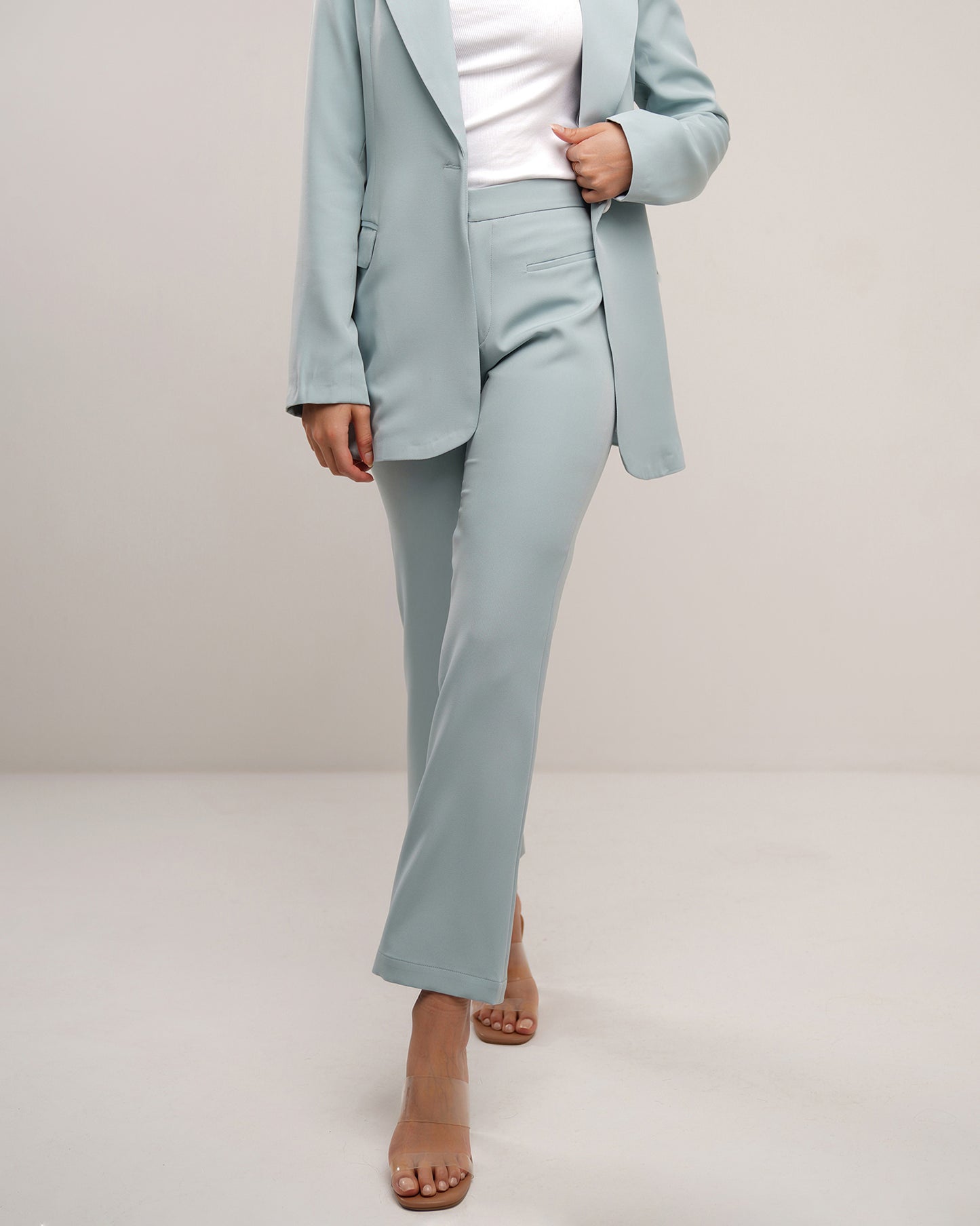 Tiffany blue skies classic jetted pocket flare trousers