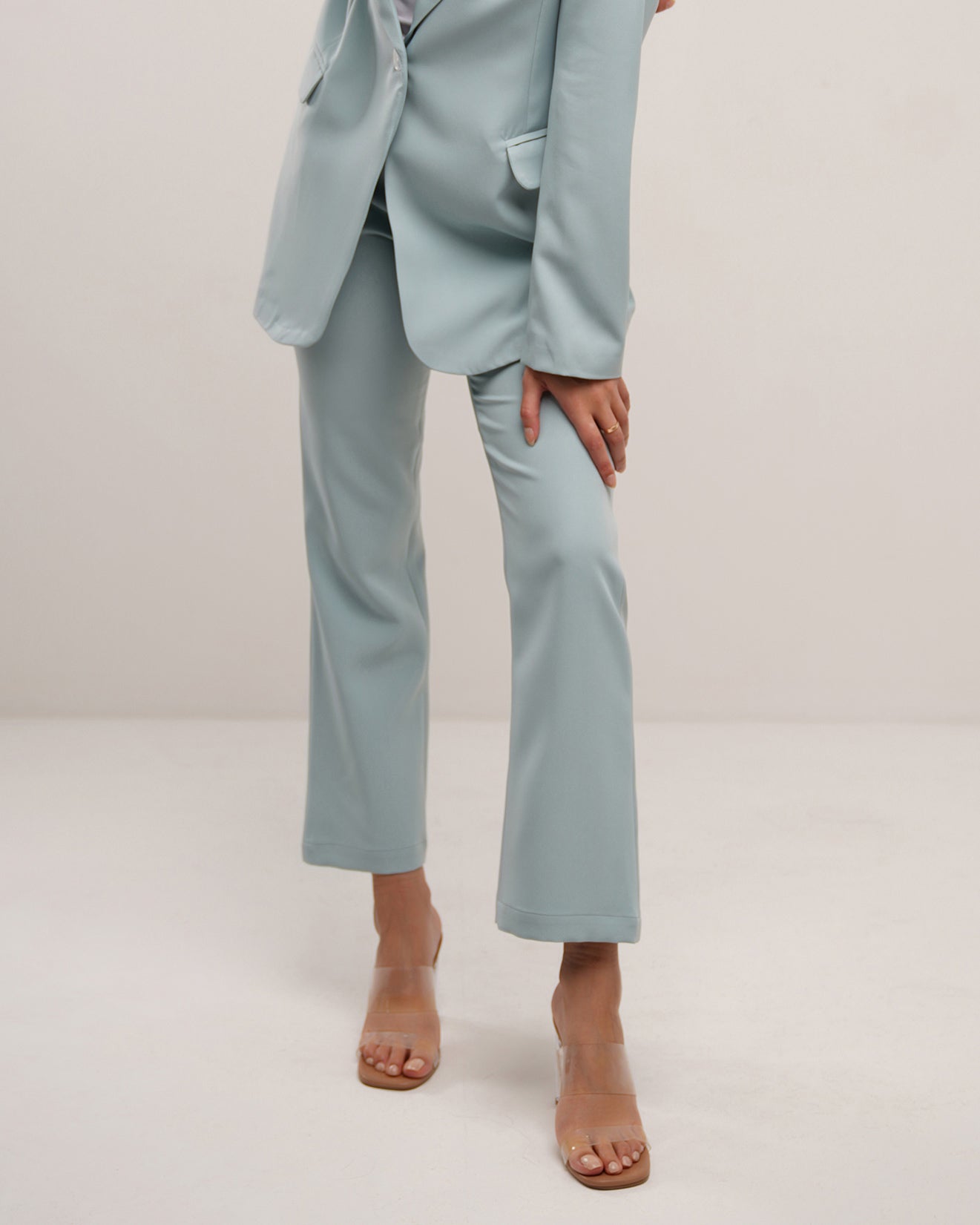 Tiffany blue skies classic jetted pocket flare trousers