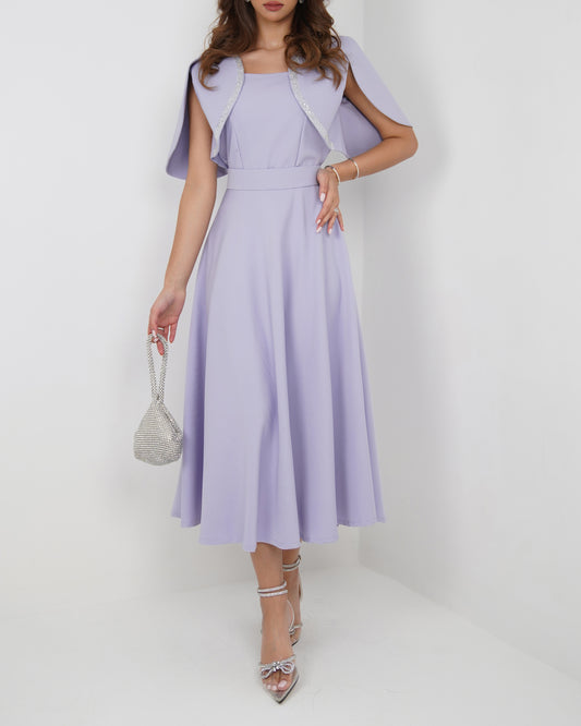 Lavender Crepe Dress with Silver Sequin Sleeves