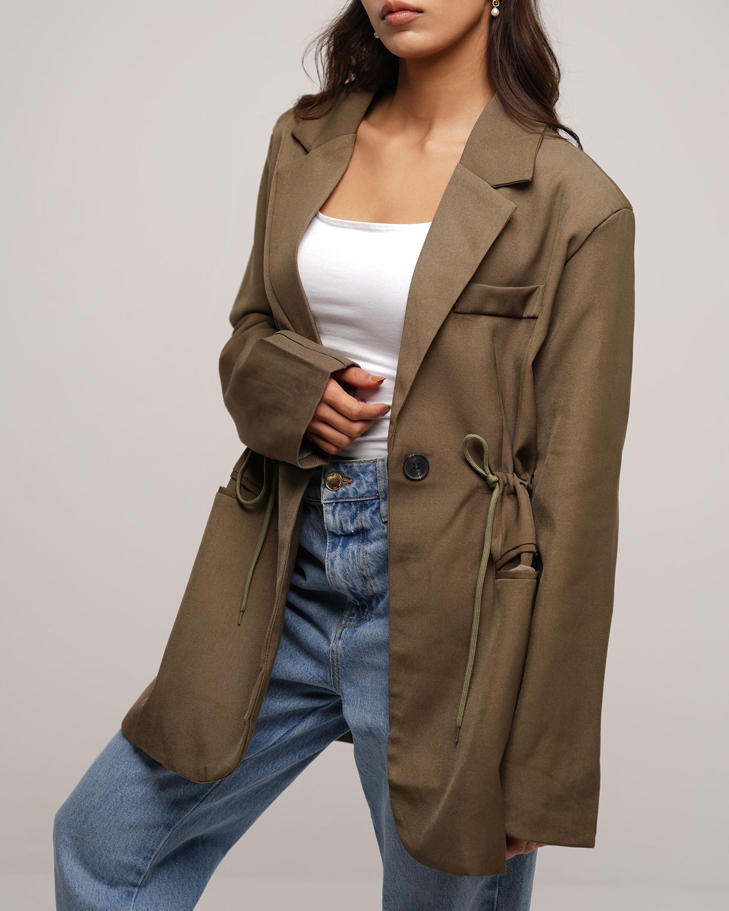 Moss drawstring waist blazer