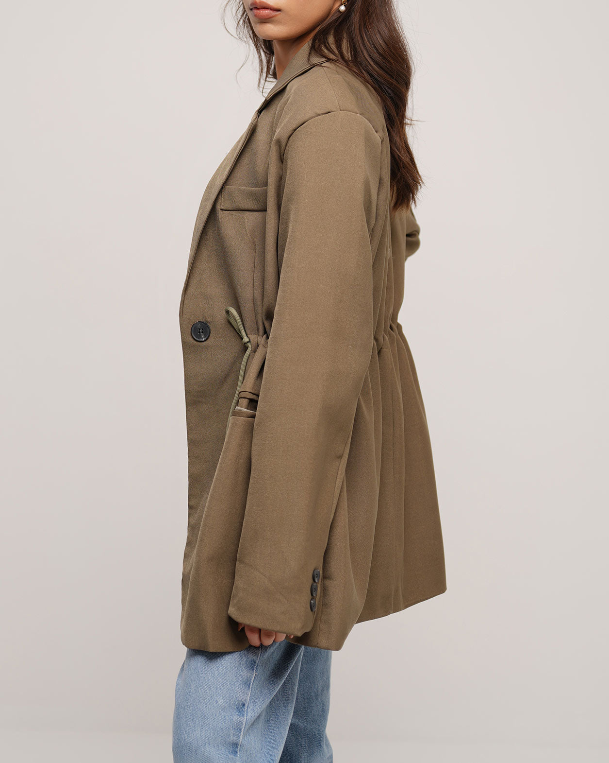 Moss drawstring waist blazer