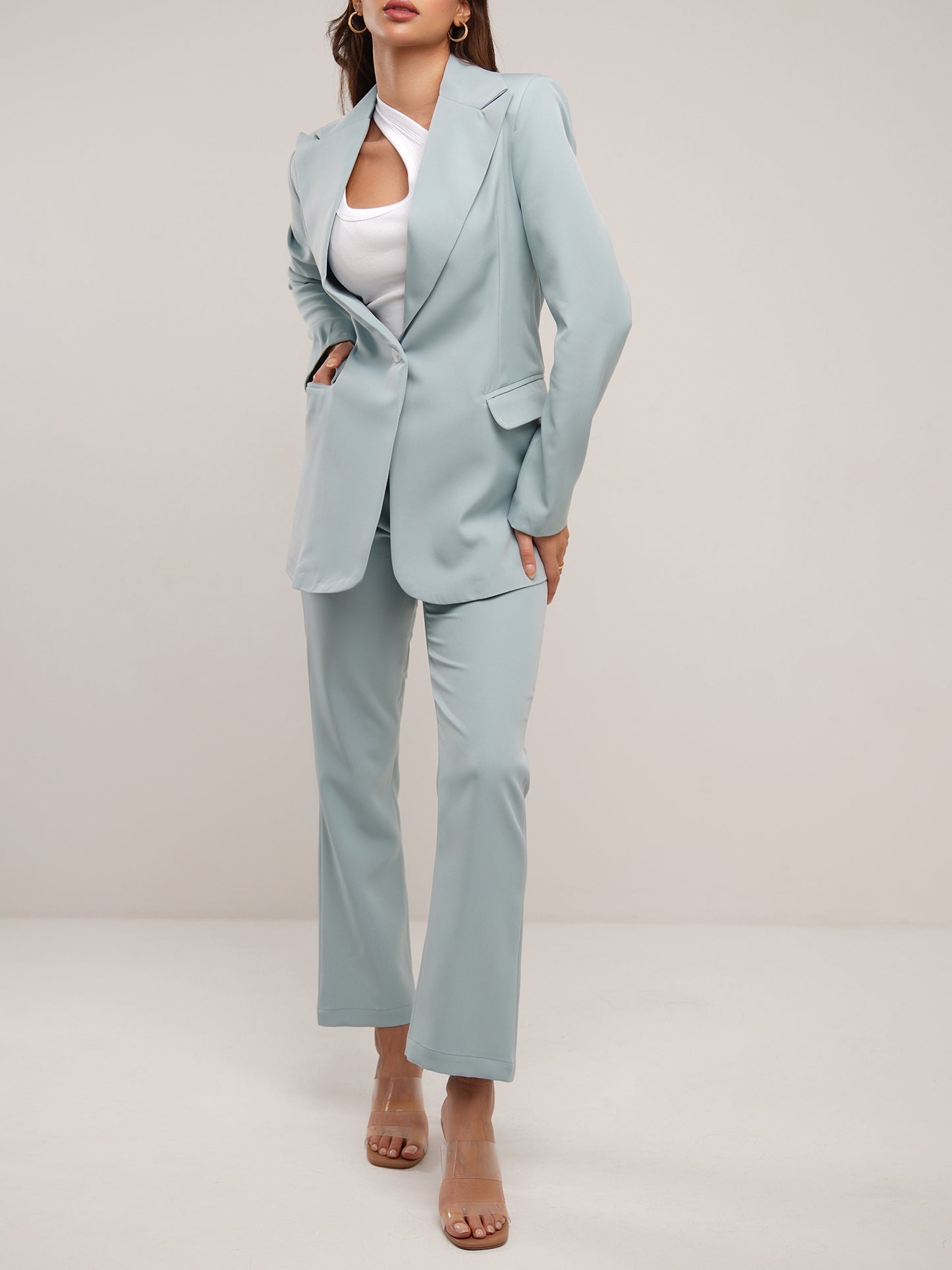 Tiffany blue skies peaked lapel blazer in crepe
