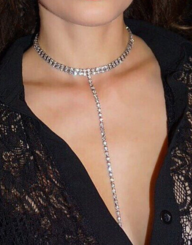 Silver Rhinestone Drop Choker