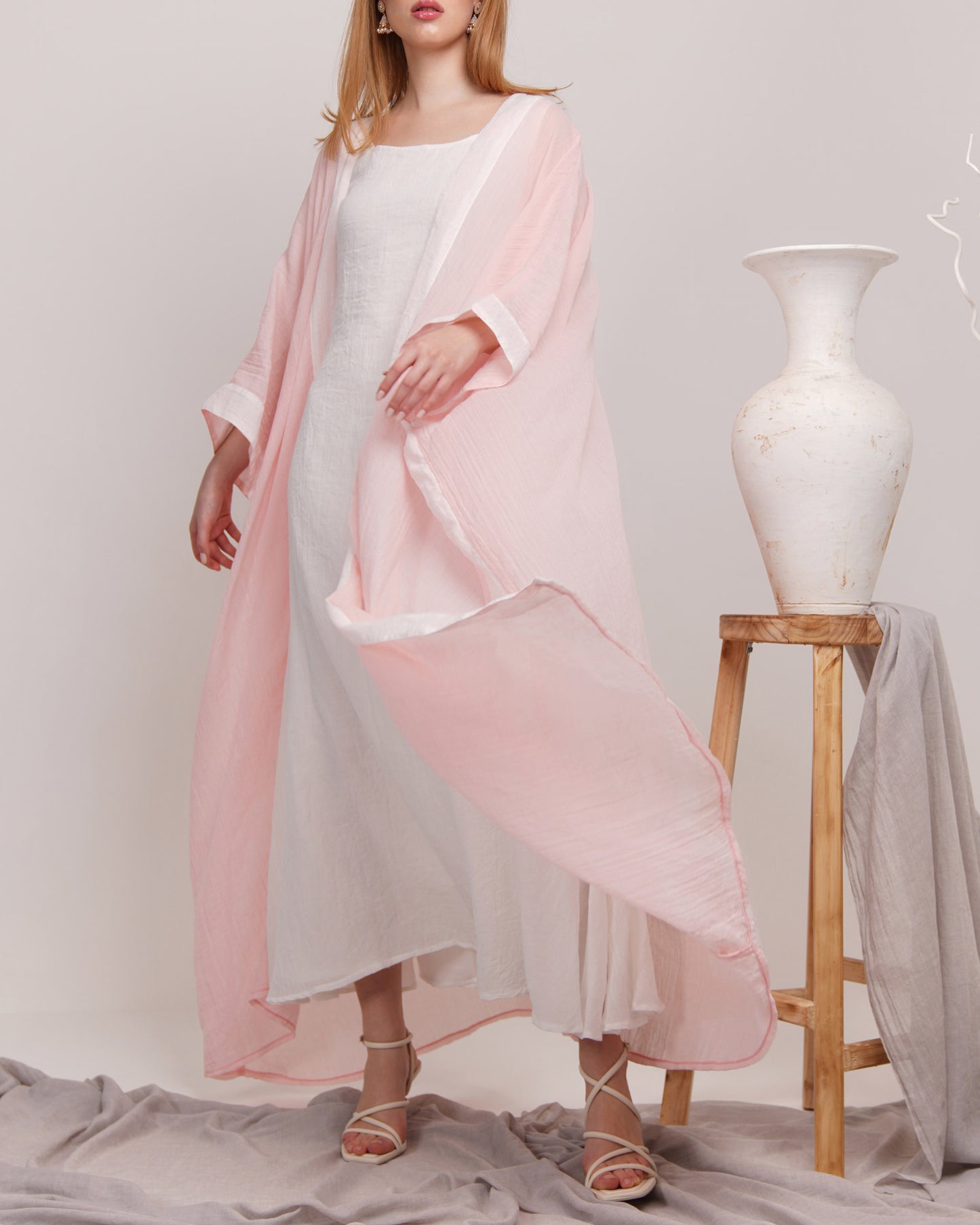 The mull muslin bisht dress set in powder pink