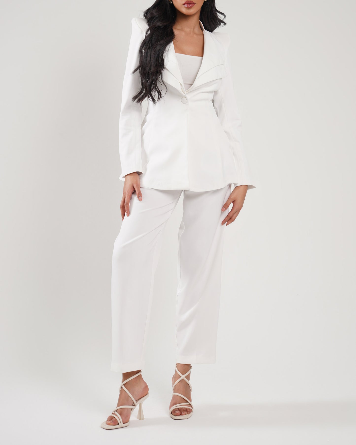 Milk White Pointed shoulder double collar blazer