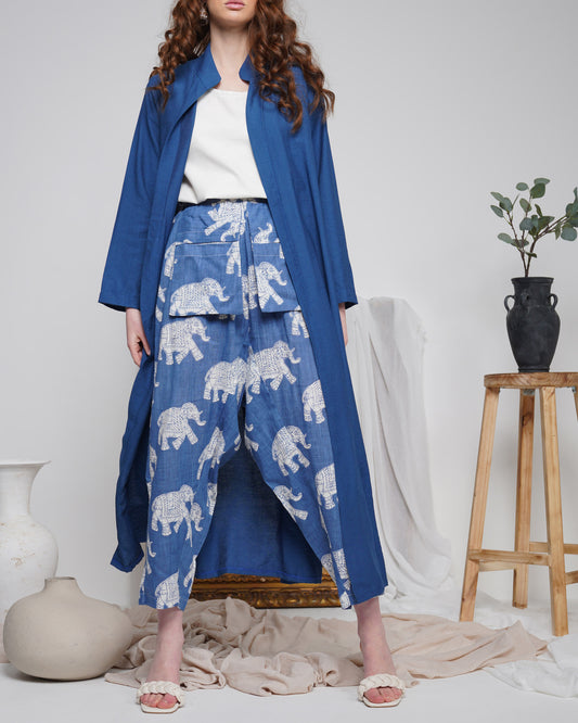 Harem front pockets trousers with longline cardigan