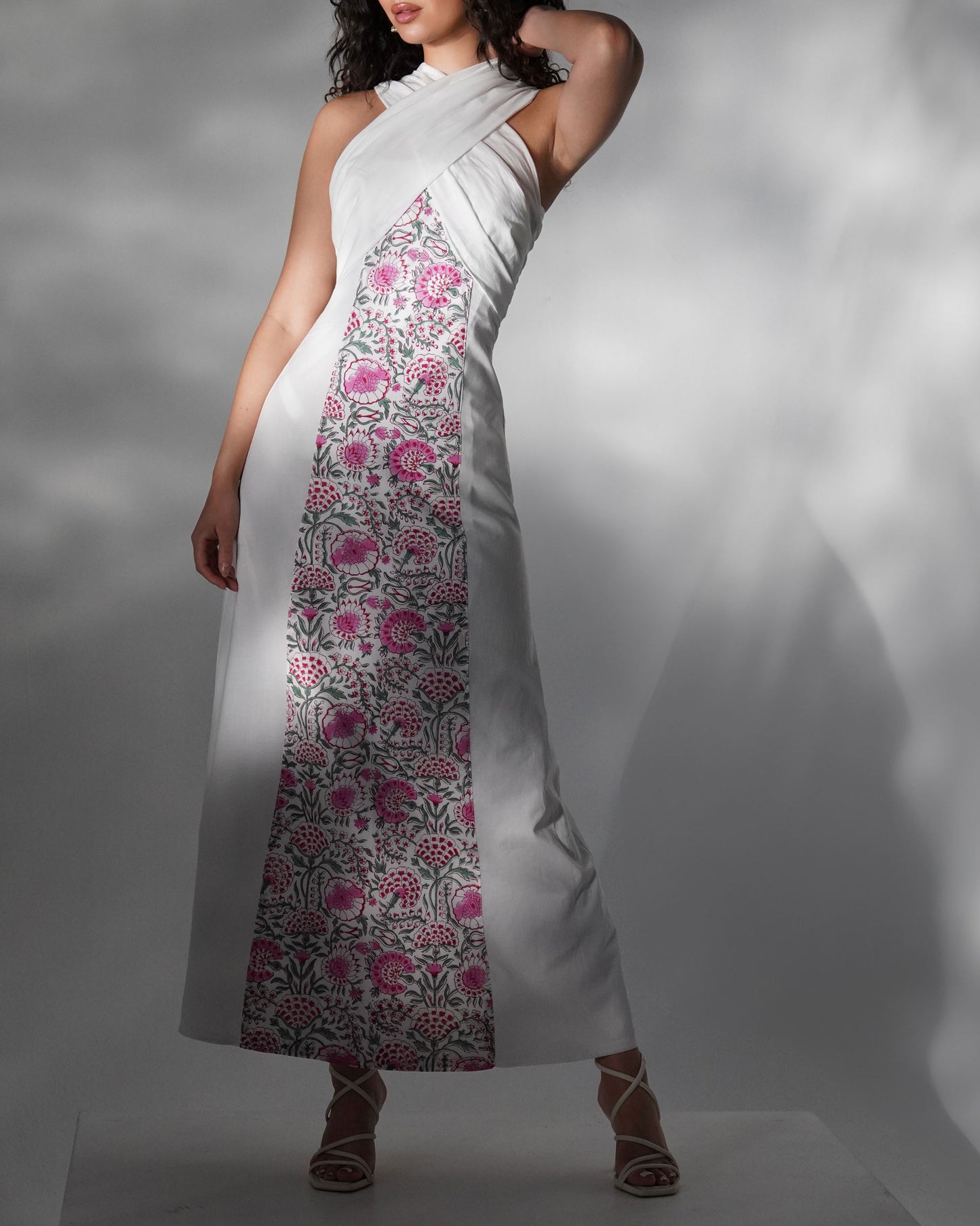 Garden romance pink floral maxi dress topped with longline jacket