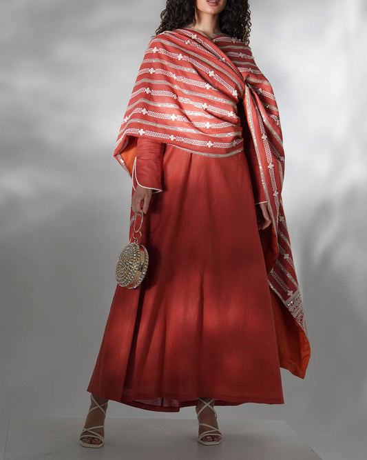 Fine Linen Shawl Effect Embroidered Kaftan