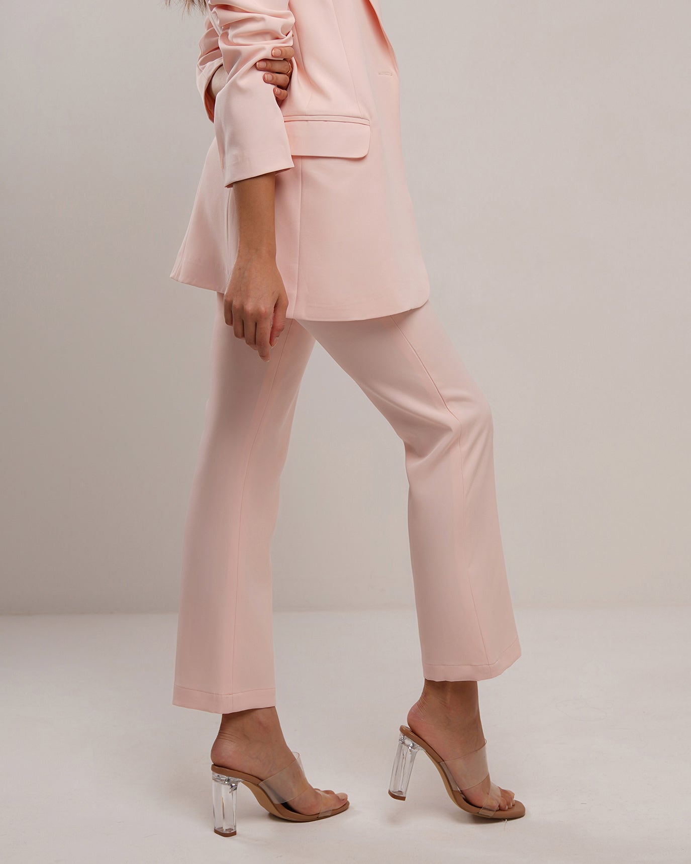 Sherbet peach classic jetted pocket flare trousers