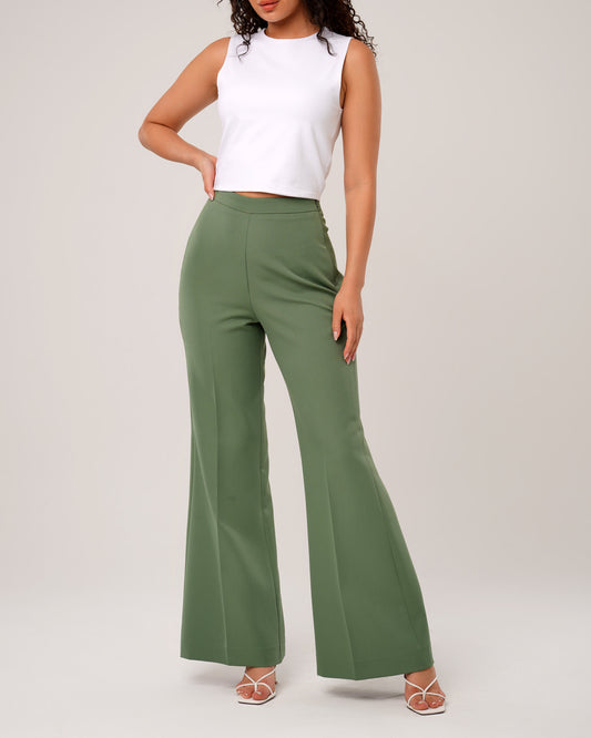 Serene sage high waist flared trousers