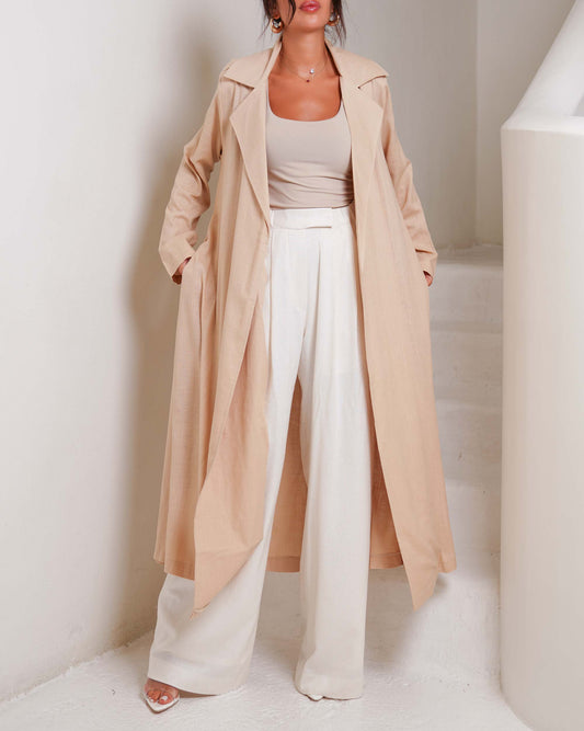 Regency Beige Linen Wrap Trench