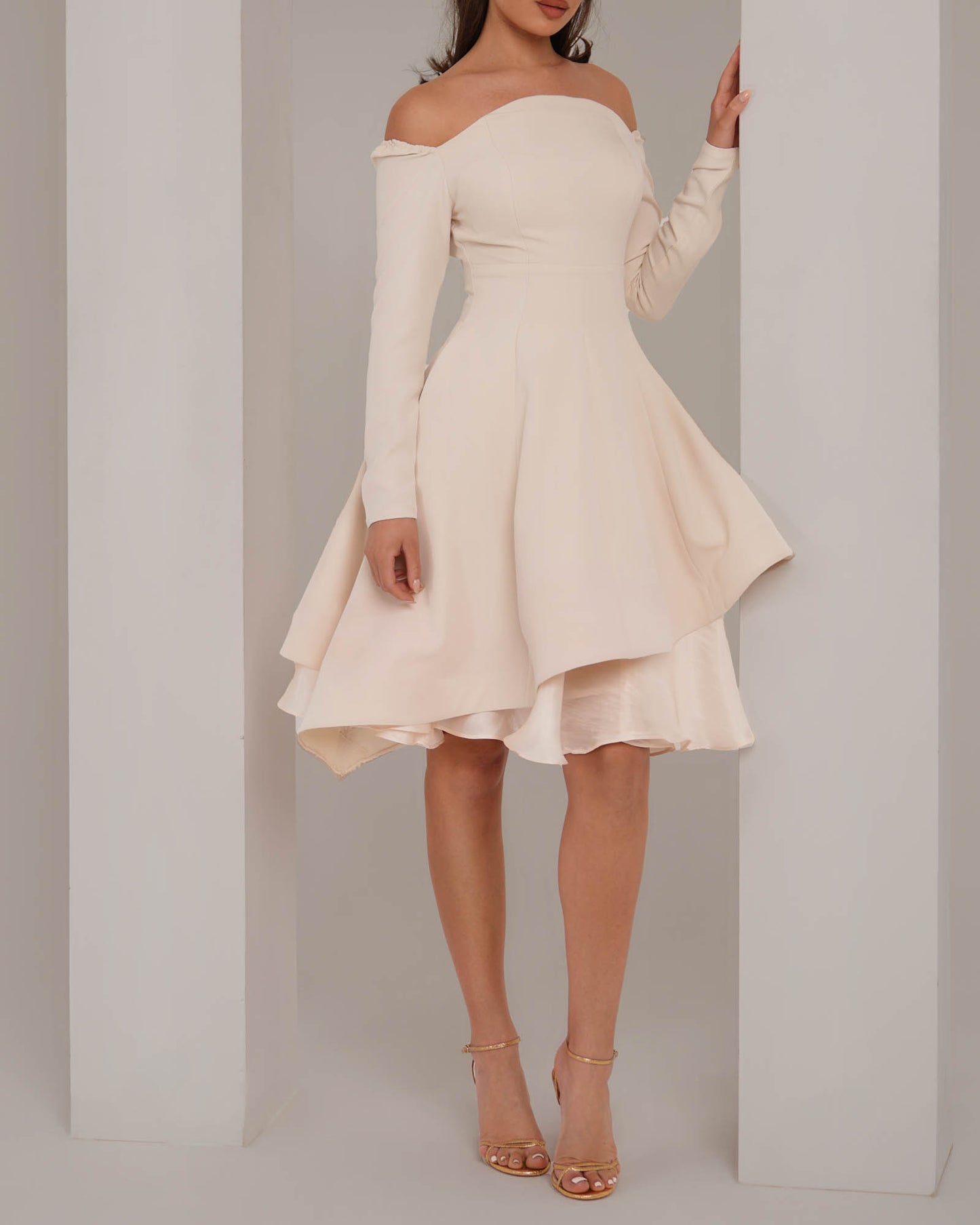 Cream Dream Asymmetrical Crepe Dress