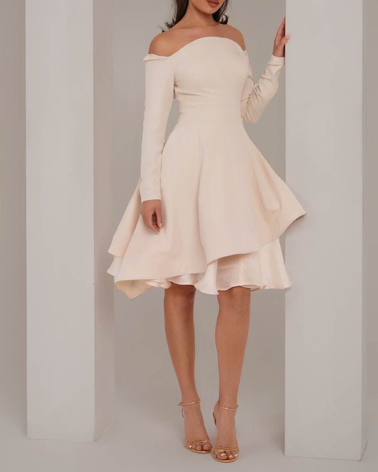 Cream Dream Asymmetrical Crepe Dress