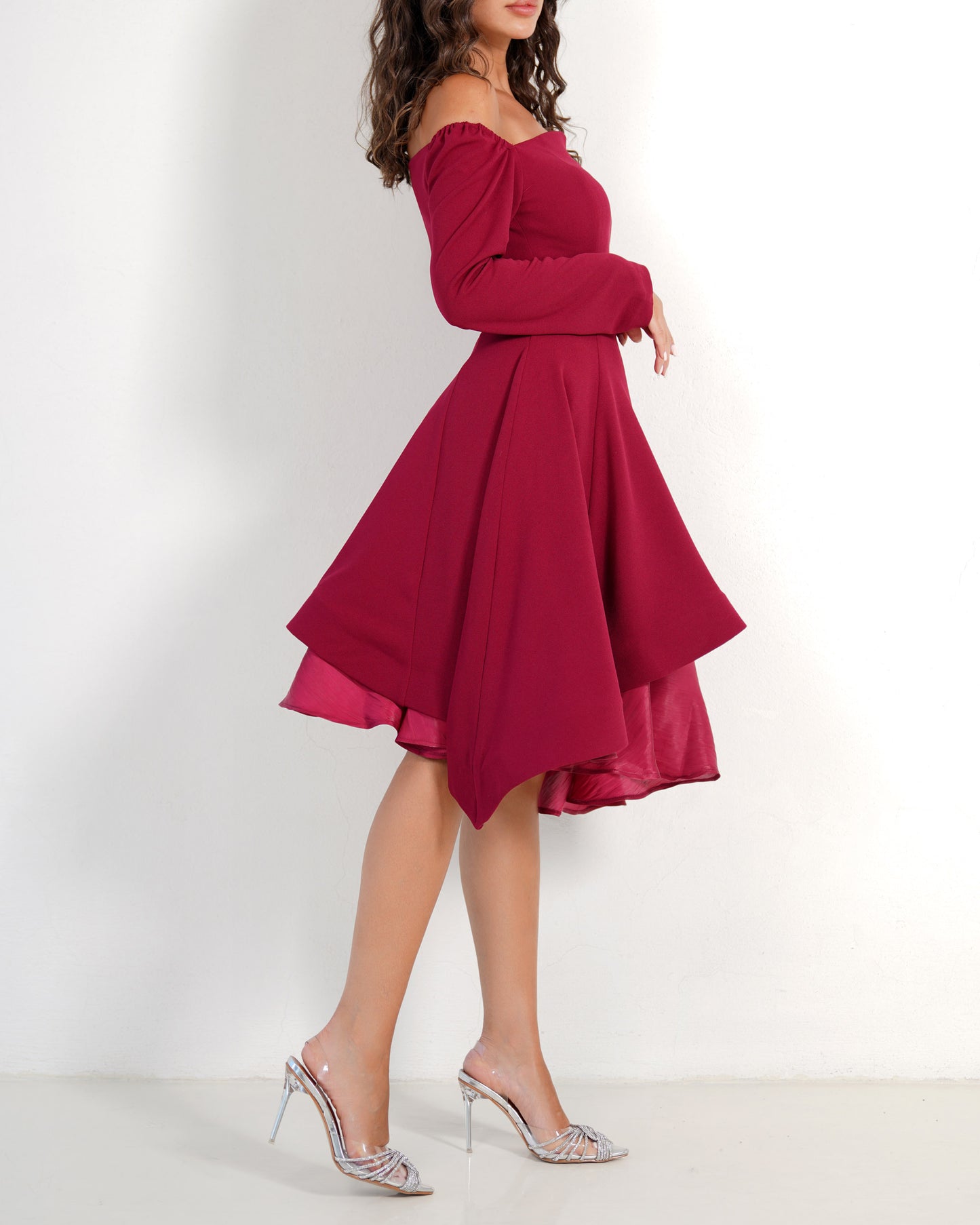 Maroon Asymmetrical Crepe Dress