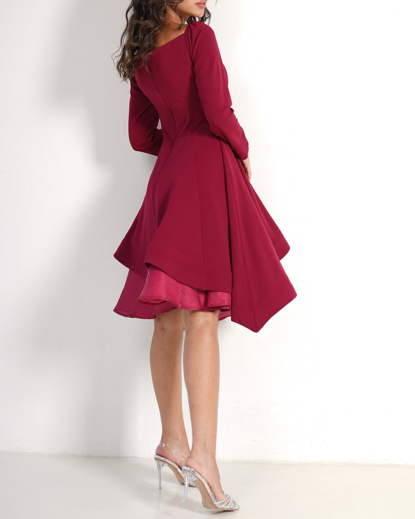 Maroon Asymmetrical Crepe Dress
