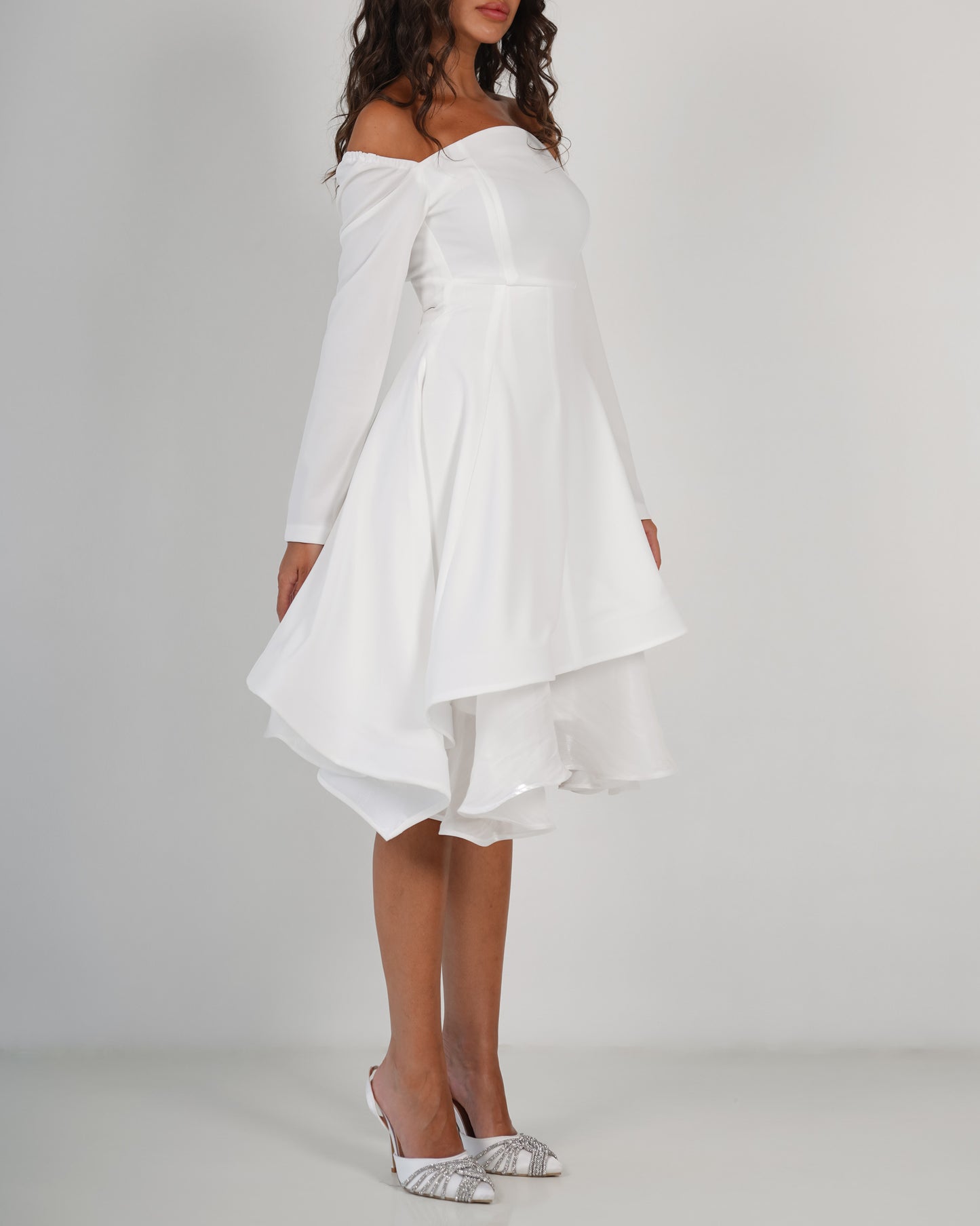 White Asymmetrical Crepe Dress