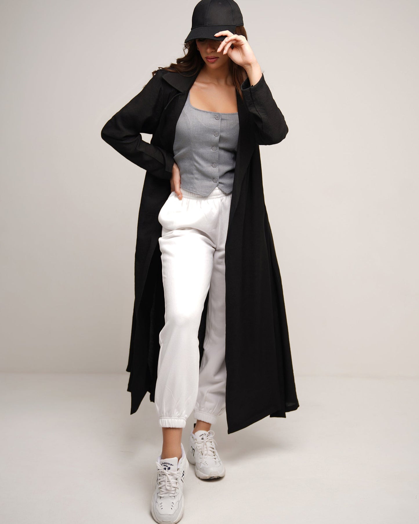 Jet black longline trench coat
