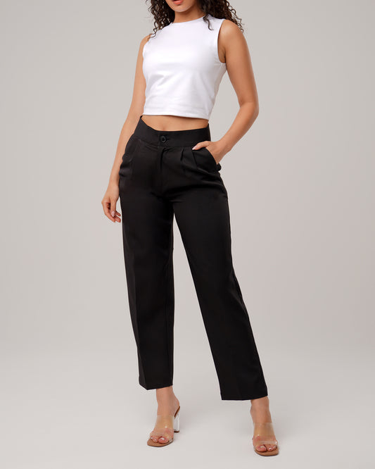Noir straight leg trousers
