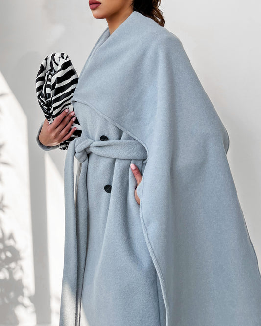 One side shawl collar blue coat