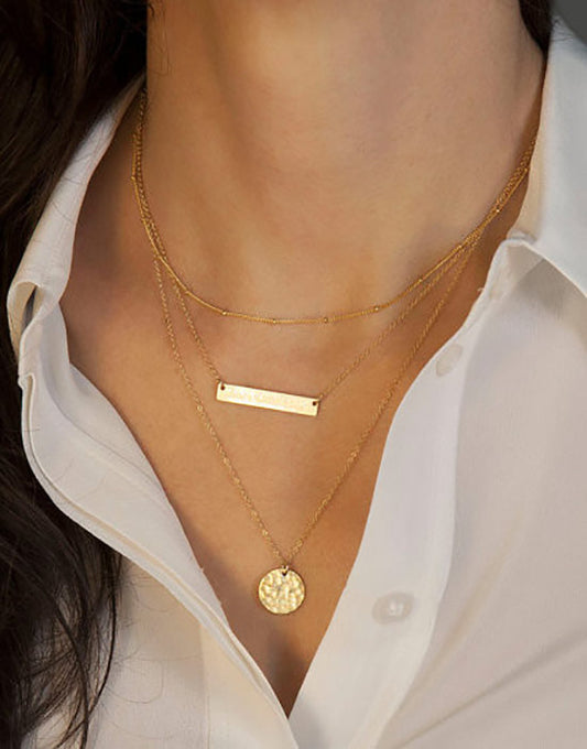 Layered Gold Tone Chain Necklace with Pendant