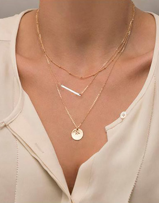 Layered Gold Tone Chain Necklace with Pendant