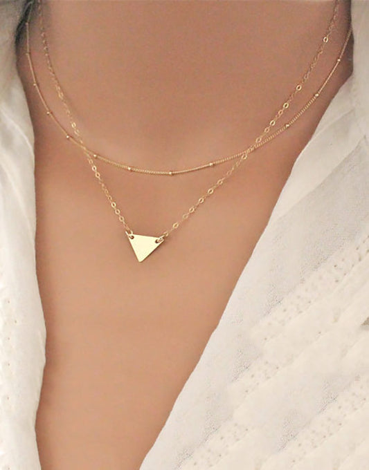 Layered Gold Tone Chain Necklace with Triangle Pendant