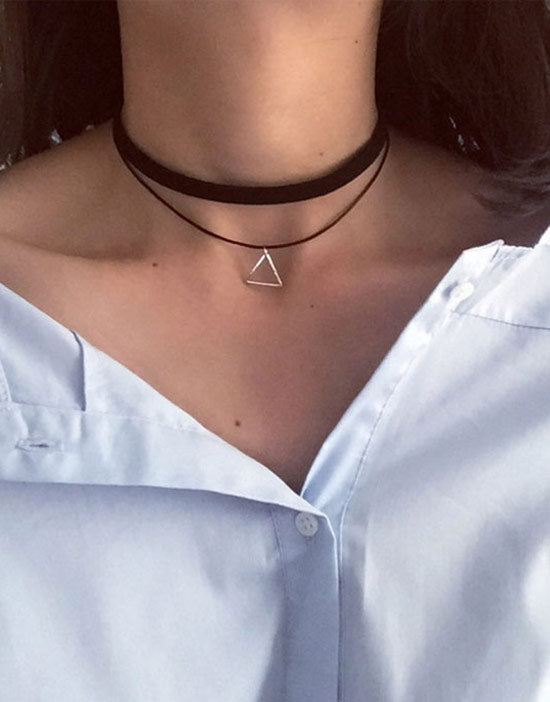 Triangle Charm Double Ribbon Choker