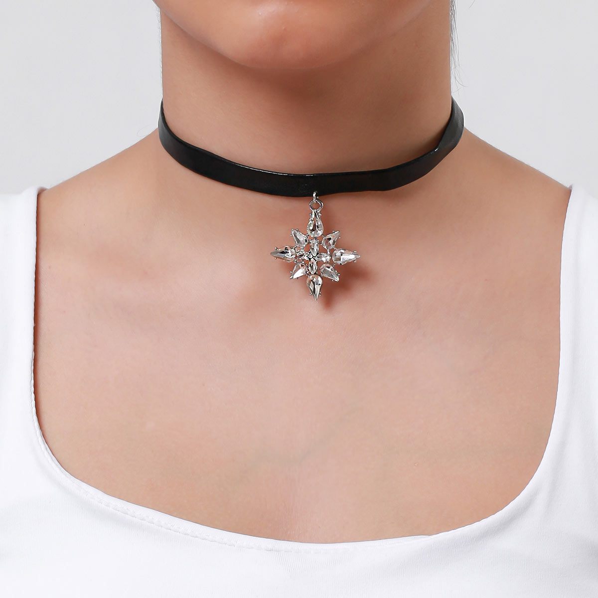 Snowflake Charm Leather Choker