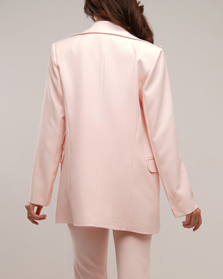 Sherbet peach peaked lapel blazer in crepe