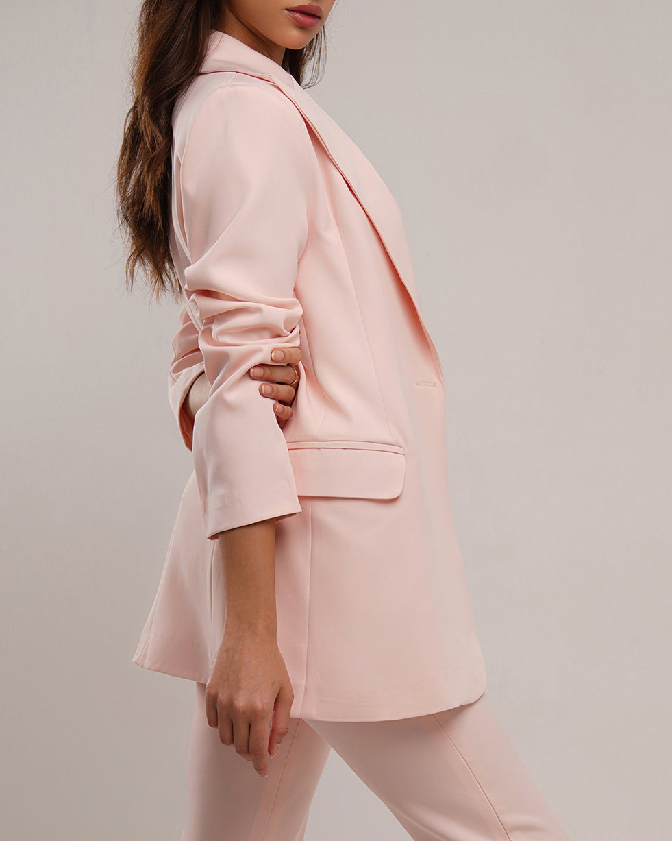 Sherbet peach peaked lapel blazer in crepe