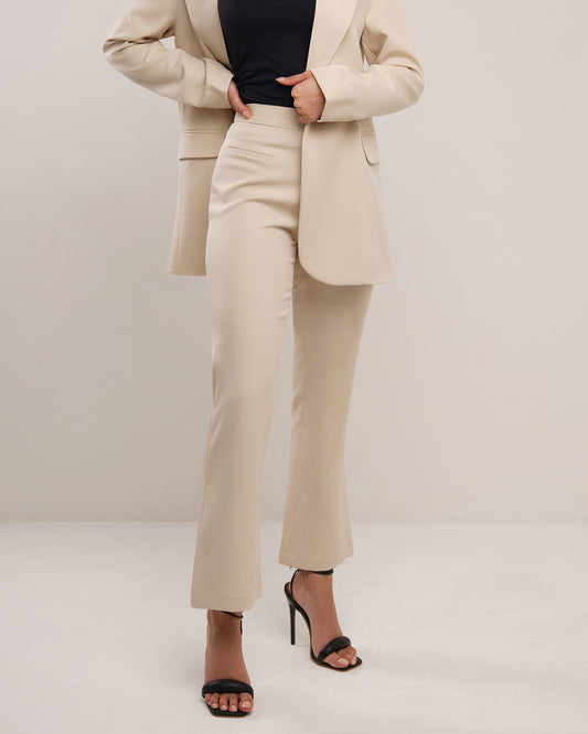 Sand dune beige classic jetted pocket flare trousers