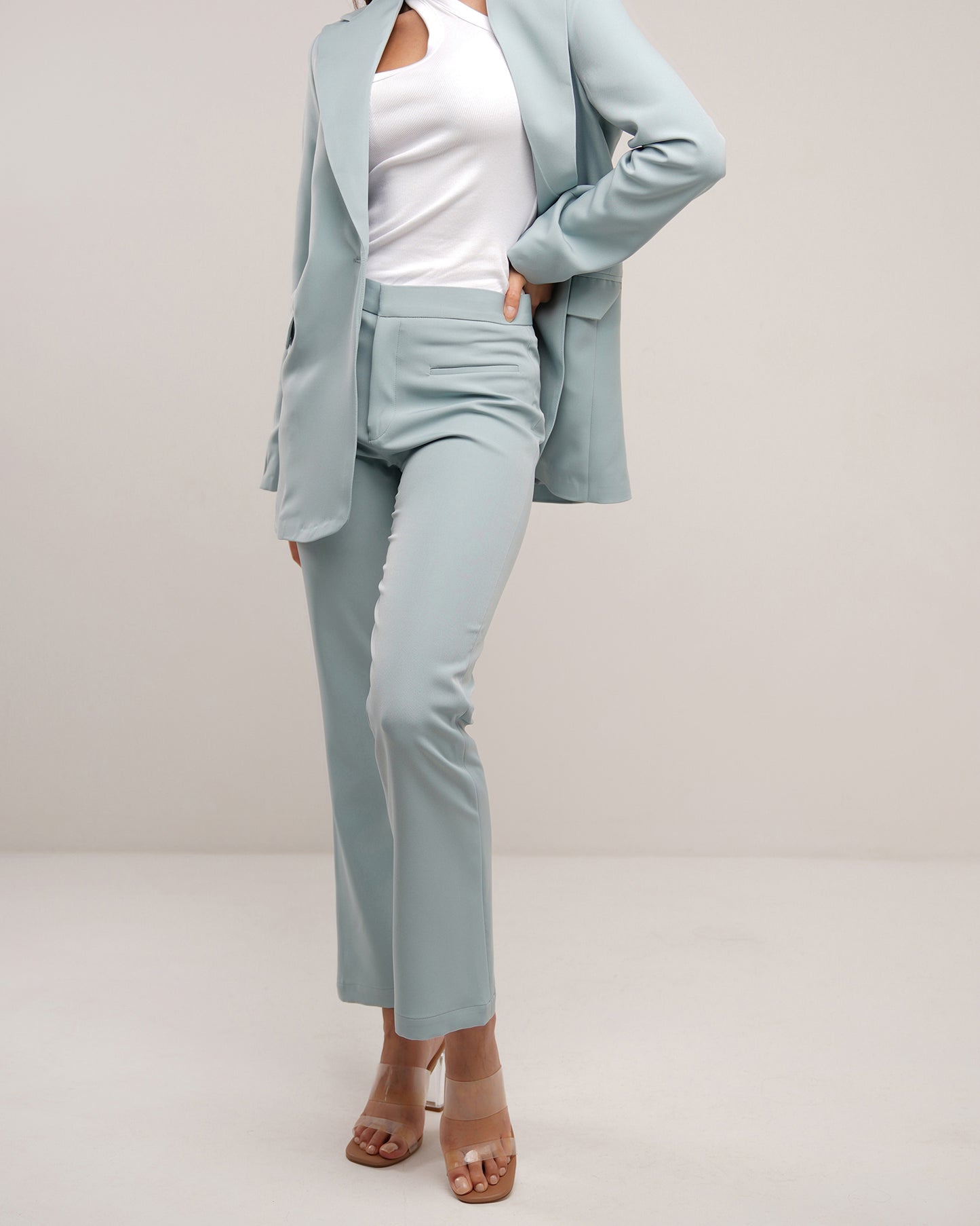 Tiffany blue skies classic jetted pocket flare trousers