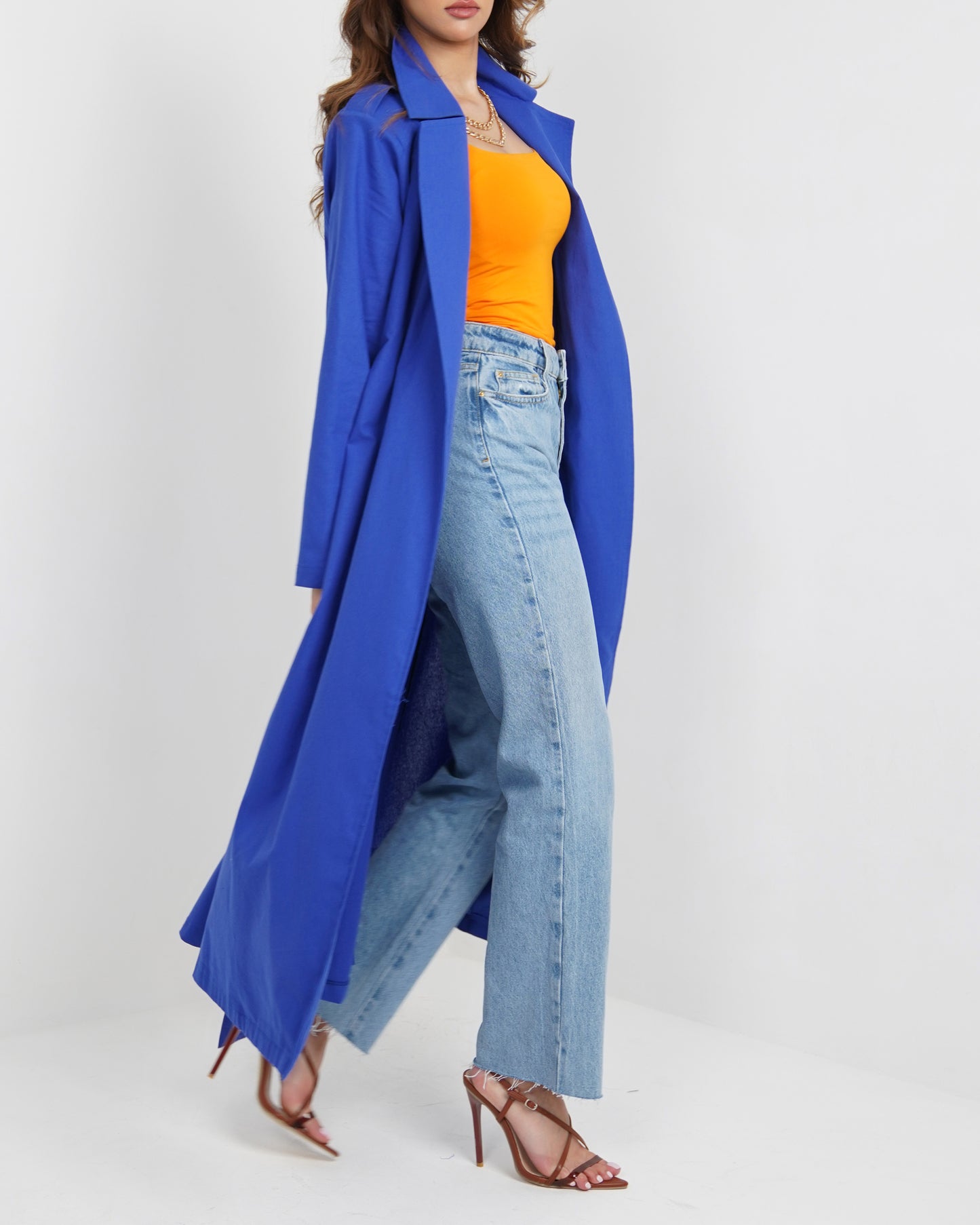 Long line trench coat in royal blue