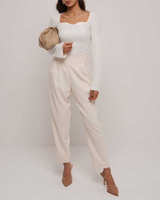 Creme High rise tapered legs trousers