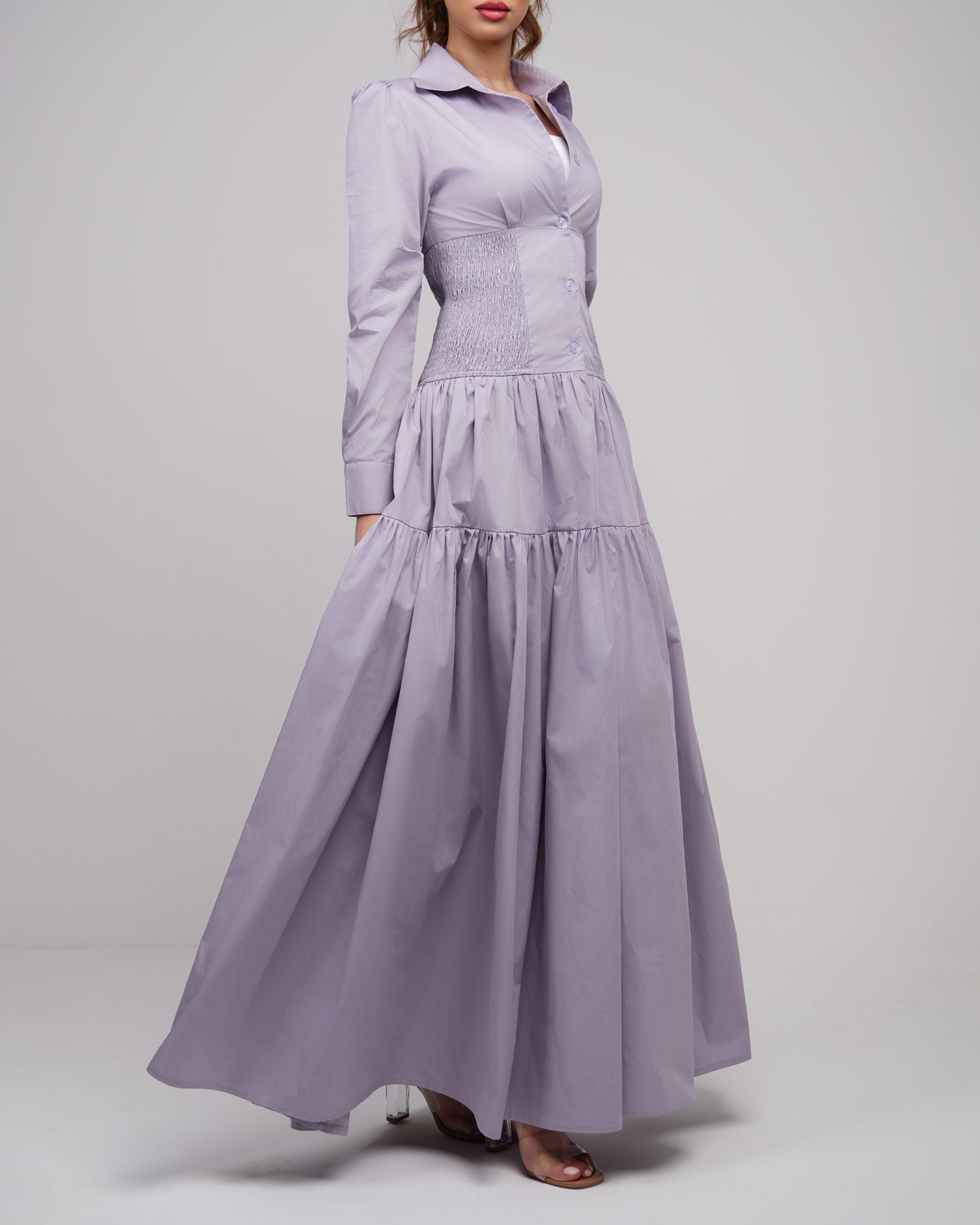 Grey purple maxi dress with back strapped belt effect